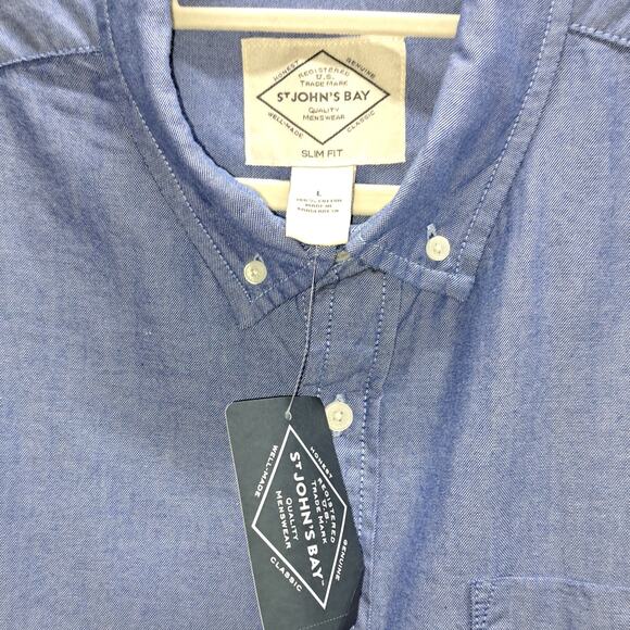 St John's Bay Men's Slim Fit Long Sleeve Chambray 100% Cotton Button Up Top SM - Picture 3 of 7